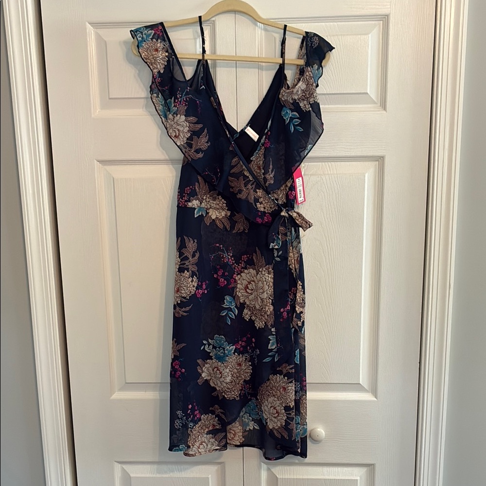 Floral Navy Ruffle Wrap Dress